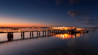 Pier building night reflection cityscape - a pier free wallpaper for desktop