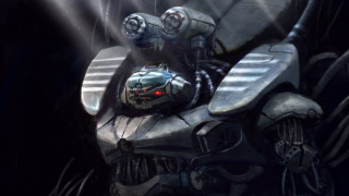 Futuristic robot redlight eyes helmet - a futuristic robot free wallpaper