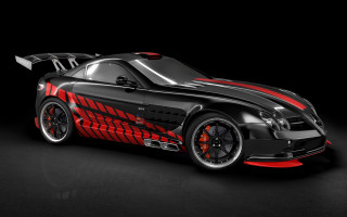 Black sports car red stripes 3 - body and hood free wallpaper