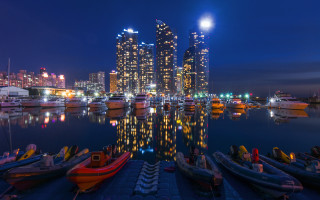 Harbor boats cityscape night lights 2 - david park free wallpaper for desktop