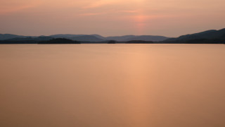 Sunset mountains water clouds evening - long exposure free wallpaper for desktop