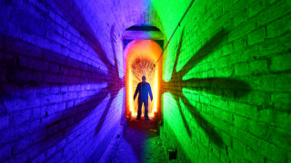 Man tunnel colorful light interactive - dave allsop free wallpaper for desktop