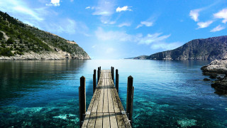 Pier mountains ocean blue water 2 - blue water free wallpaper