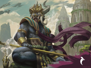 Horned man sword image illustration - head and a sword free wallpaper