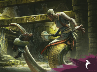 Man holding snake another man - his hand and another man free wallpaper