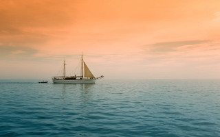 Sailboat ocean sunset yellow sky - fitz henry lane free wallpaper