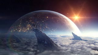 Space station ship planet sun - cedric peyravernay free wallpaper