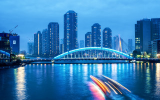 Boat city night bridge lights - david park free wallpaper for desktop