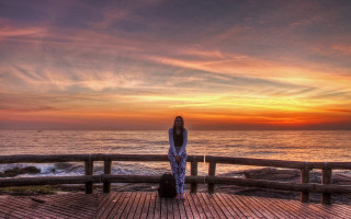 Woman arms legs deck ocean - a wooden deck next free wallpaper