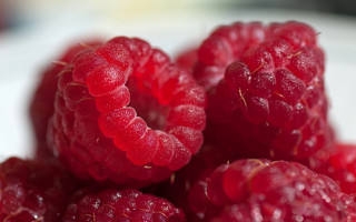 Raspberries water droplets macro photorealism 3 - a plate free wallpaper