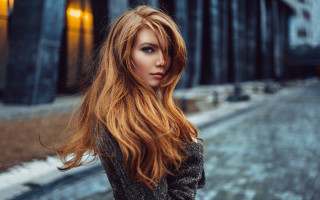 Red haired woman clock tower - long red hair free wallpaper