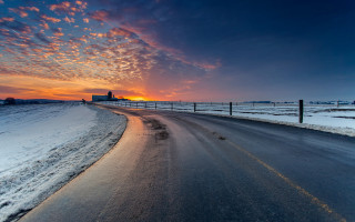 Sunset fence road building snow - derold page free wallpaper