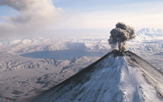 Volcano smoke mountain lake sky - a lake below free wallpaper for desktop