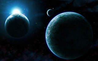 Two planets aurora moon stars - star and dust free wallpaper