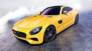 Yellow sports car smoke hood - the front of it free wallpaper