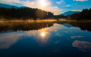 Lake sun reflection trees clouds - anthony s waters free wallpaper