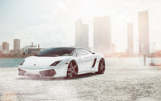 White sports car city skyline 10 - matte drawing free wallpaper