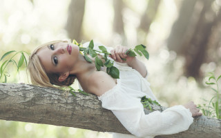 Young girl tree branch posing - a young girl free wallpaper for desktop