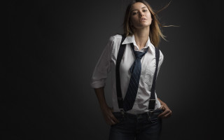 Woman tie suspenders portrait fashion - transgressive art free wallpaper
