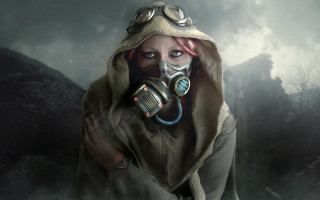Woman gasmask hood dystopian environmental - dystopian art free wallpaper