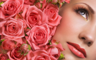 Pink roses flower bouquet face - facial feature free wallpaper for desktop
