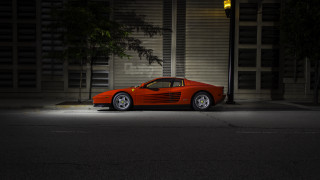 Red sports car night headlight - outrun free wallpaper for desktop
