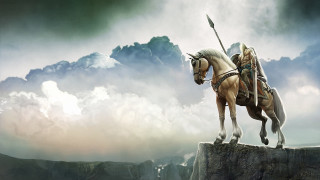 Man horse spear cliff cloud - a spear free wallpaper
