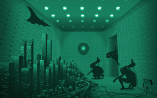 Green lights cat person afrofuturism - dystopian art free wallpaper for desktop