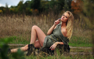 Woman smiling sitting field nature - anna maria barbara abesch free wallpaper