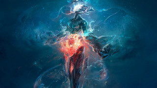 Woman sword blue background red - alejandro burdisio free wallpaper for desktop