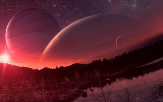 Red sky two planets lake - two planet free wallpaper