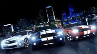 City lights neon street night - two car free wallpaper