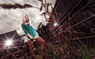 Woman field fence building sun - christabel dennison free wallpaper