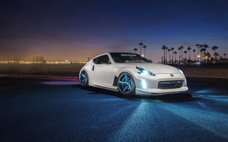 White sports car night palm - rim free wallpaper