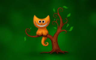 Cartoon cat on branch green - a green background behind free wallpaper for desktop
