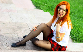 Gothic redhair glasses sitting outdoors - red hair and glasses free wallpaper
