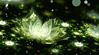 Green flower water droplets glowing - a green glow free wallpaper