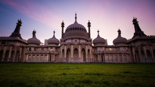 Castle clock tower sunset lawn - a sky background behind free wallpaper