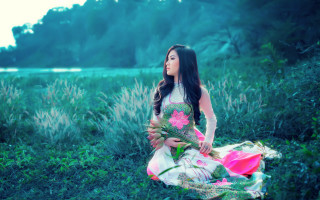 Woman dress field flower flowers - a flower free wallpaper for desktop