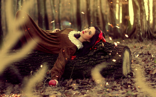 Woman lying woods red scarf - in the wood free wallpaper for desktop