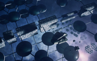 Futuristic space station earth moon - a space shuttle in the background free wallpaper