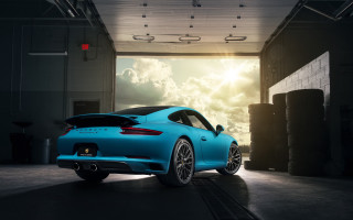 Blue sports car garage sunlight - the cloud behind free wallpaper