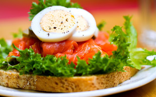 Plate sandwich eggs salmon table - a glass of water free wallpaper for desktop