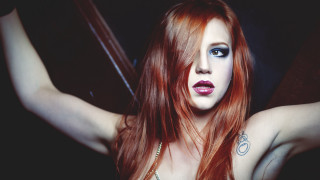 Red haired blue eyed gothic - her arm and chest free wallpaper
