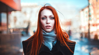 Red haired woman city street - anka zhuravleva free wallpaper
