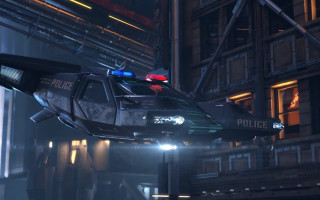Police car flying city night - a police car free wallpaper