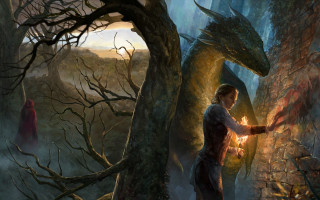 Glowing forest dragon woman magic - a painting of a person holding free wallpaper for desktop