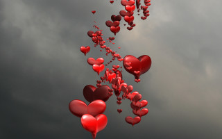 Red hearts balloons cloudy dark - a line free wallpaper