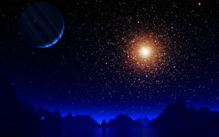 Blue planet bright star distant 3 - a distant star in the background free wallpaper