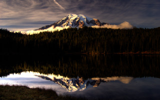 Mountain reflection clouds forest lake - a reflection free wallpaper for desktop